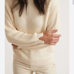 Marine Layer Skylar Turtleneck Sweater Chevron Ivory Merino Wool Sz M NEW